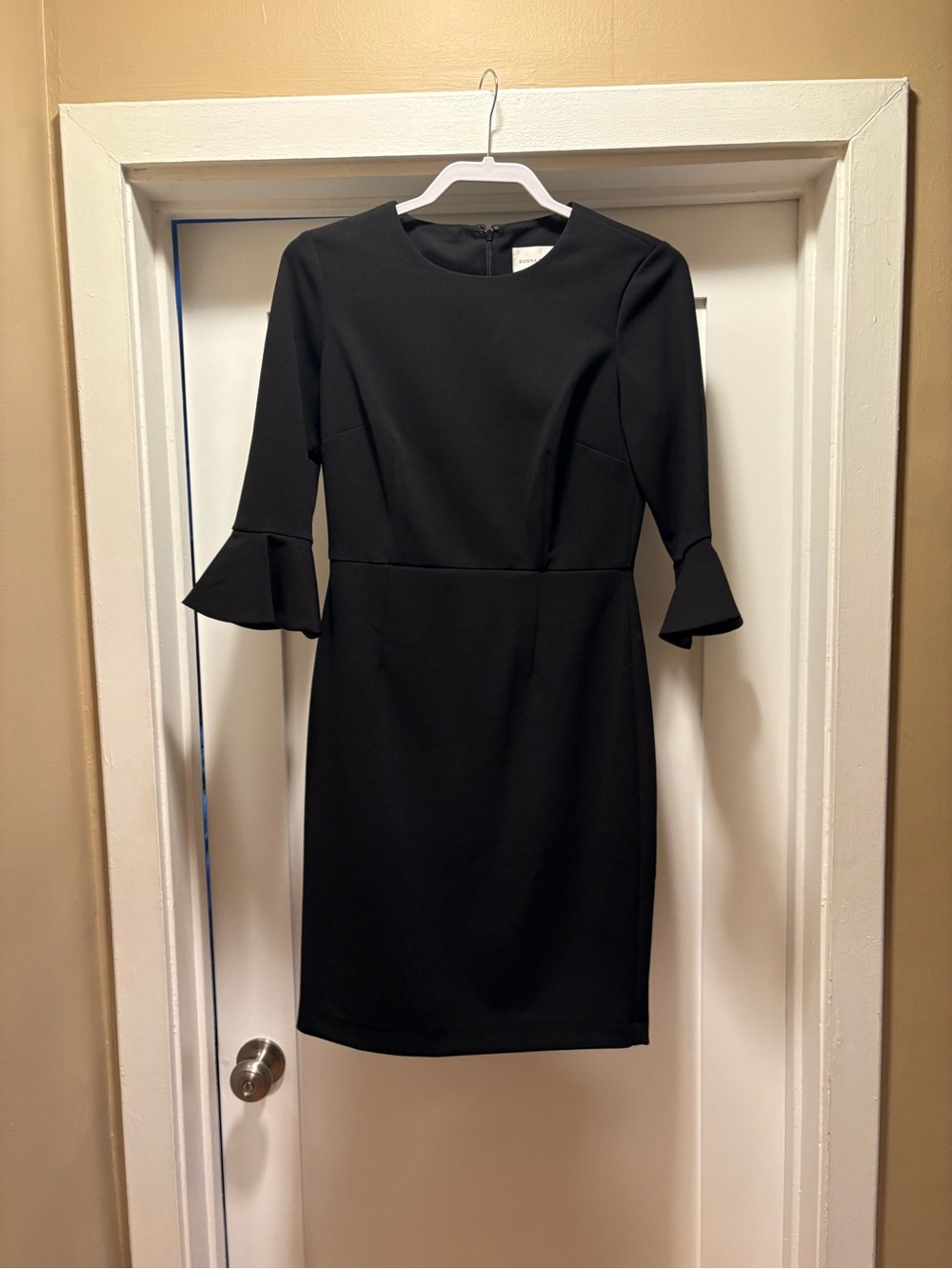 Donna Morgan Black Long Sleeve Sheath Dress with Ruffle Cuffs
